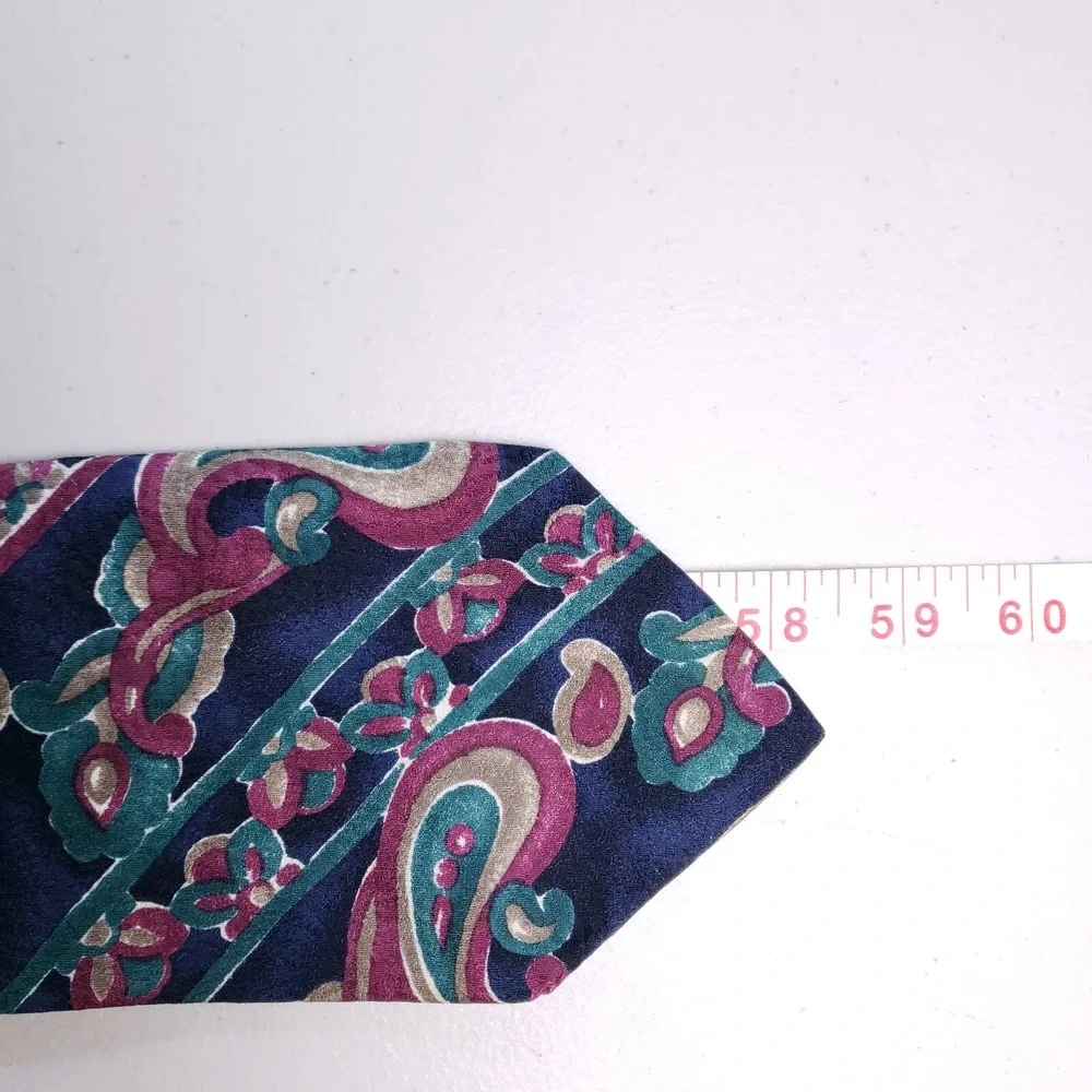 Villa Bugatti‎ Tie Paisley Floral Bold Striped Pattern Blue Pink Classic